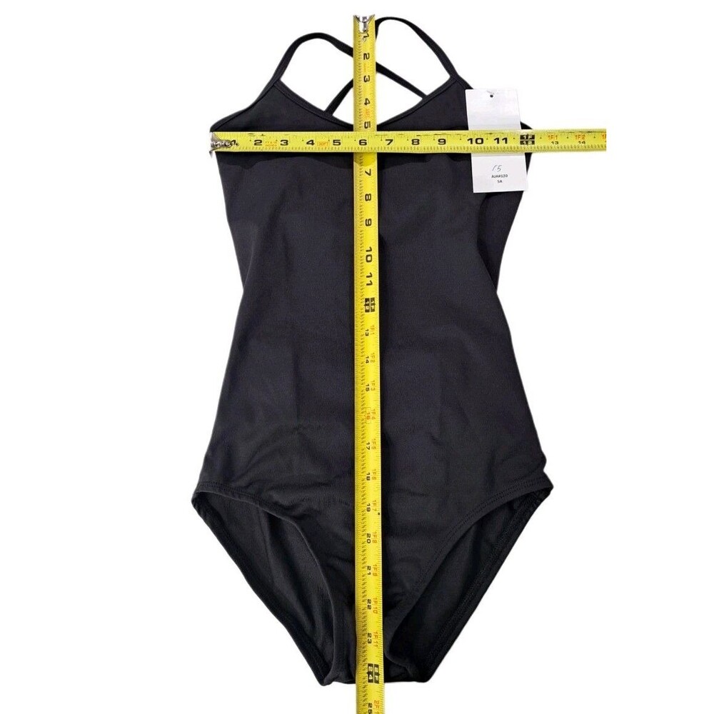 Aja VTG Open Back Cutout Crossback Strappy Tank Leotard Black Mesh Panel Size S - Picture 15 of 16